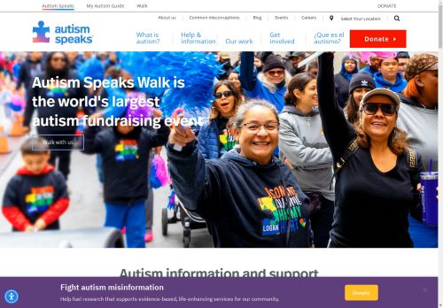 Screenshot of the website "Autism Speaks"